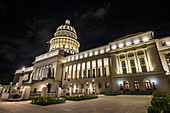Lateral view of the Capitol at night, Old Havana, Cuba