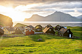 The sunrise in Gjogv, Eysturoy island, Faroe Islands, Denmark, Europe