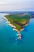 Aerial view of Old Harry Rocks, Handfast Point, Isle of Purbeck, Jurassic Coast, Dorset, England, UK