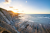 Itxaspe, Gipuzkoa, Basque Country, Spain. Playa Sakoneta at sunset