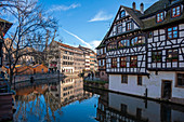 Strasbourg, Bas-Rhin, France, Europe. Half timbered house on the Ill river in the Petit France