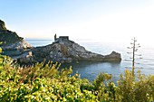 Italy, Liguria, Cinque Terre, Cinque Terre National Park listed as World Heritage Site by UNESCO, Portovenere located in the Gulf of the Poets, San Pietro church