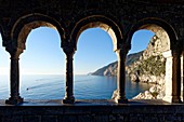 Italy, Liguria, Cinque Terre, Cinque Terre National Park listed as World Heritage Site by UNESCO, Portovenere located in the Gulf of the Poets, San Pietro church, mini cloister gallery