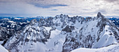 Winter landscape of the mountains in the Wilder Kaiser at Ellmauer Tor, mountain panorama with rock faces of the Kaiser mountains