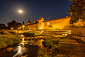 City wall of Berching at the blue hour, Neumarkt in der Oberpfalz, Upper Palatinate, Bavaria, Germany