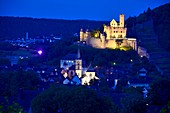 night view with castle, city view, lights, Wertheim am Main, Taubertal, Württemberg, Germany