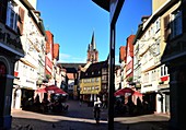 In der Altstadt, Wertheim am Main, Spiegelung, Häuser, Taubertal, Baden-Württemberg, Deutschland
