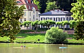 Neckar, river, house, boats, shore, Heidelberg am Neckar, Baden-Württemberg, Germany