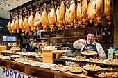 Pintxos and Hams, Portaletas Bar, Parte Vieja, Old town, Donostia, San Sebastian, Gipuzkoa, Basque Country, Spain, Europe