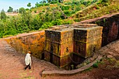 Bet Giyorgis (St.-Georgs-Kirche), Lalibela, Äthiopien, es ist die bekannteste und zuletzt erbaute der elf in Fels gehauenen monolithischen Kirchen in Lalibela