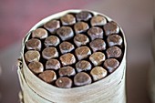 Frisch gerollte Zigarren in einem Arrangement zusammengebunden, Vinales, Kuba