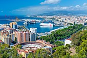 Blick von Mirador de Gibralfaro auf Málaga, Andalusien, Spanien, Europa