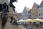 Fountain figures of the Augustusbrunnen, Rathausplatz, Augsburg, Swabia, Bavaria, Germany