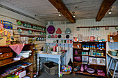 Interior view of a small dairy with an antique sales room in Kivarp, Sweden