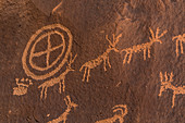 Deer petroglyphs made by Ute People at Newspaper Rock in Indian Creek National Monument, formerly part of Bears Ears National Monument, southern Utah, USA