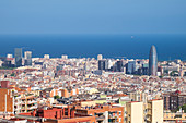 City of Barcelona cityscape in Catalonia, Spain, high angle viePark Guell