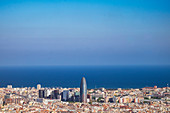 City of Barcelona cityscape in Catalonia, Spain, high angle viePark Guell