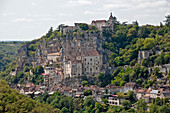 View of the medieval town of Rocamadour with its castle, Causses du Quercy Regional Natural Park,