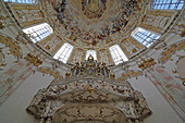 Blick in die Kuppel, Kloster Ettal, Werdenfelser Land, Oberbayern, Bayern, Deutschland
