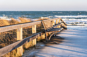 Bench at a beach crossing in Dahme, Baltic Sea, Schleswig-Holstein, Germany