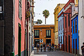 Pedestrian zone with colorful facades in the historic center of San Cristobal de la Laguna, Tenerife, Spain