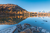Lago d'Arpy im Herbst, Valdigne, Aostatal, italienische Alpen, Italien