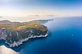 Cape Lefkatas with Ithaka and Cephalonia islands in the background. Lefkada, Ionian Islands region, Greece.
