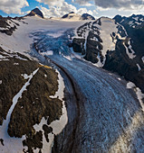 Aereal view of Gries Glacier, Ulrichen, Vallese, Switzerland, Western Europe
