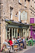 United Kingdom, Gloucestershire, Cotswold district, Cotswolds region, Cirencester, Black Jack Street, terrace coffee shop Jack's