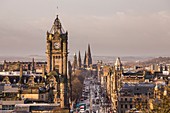United Kingdom, Scotland, Edinburgh, listed as World Heritage, the Balmoral hotel and the Princes Street from Calton Hill