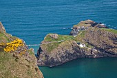 United Kingdom, Northern Ireland, County Antrim, Ballintoy, Carrick-a-Rede Rope Bridge, elevated view
