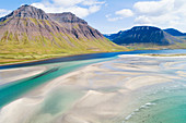 Sandbänke im Fjord, Onundarfjordur, Westfjorde, Island