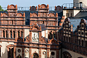 Auf den Dächern des Schweriner Schlosses umgeben von Türmen, Kuppeln, Schornsteinen, Mecklenburg-Vorpommern, Deutschland