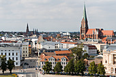 View from Schwerin Castle to the city, to the Mecklenburg State Theater, to St. Mary's Cathedral, to St. Paul's Church, Schwerin, Mecklenburg-Western Pomerania, Germany