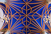 Die Schlosskirche in Schwerin, protestantische Kirche aus dem 15. Jahrhundert. Deckengewölbe mit goldenen Sternen auf blauem Grund, Mecklenburg-Vorpommern, Deutschland