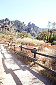 Wooden fence in Pinnacles National Park, California, USA.
