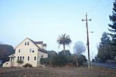 Haus mit Straße im Morgenlicht bei Point Reyes, Kalifornien, USA