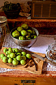Prepare walnut liqueur yourself, ingredients, homemade with herbs from your own garden