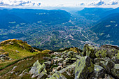 The Mutspitze 2294 m above sea level, the local mountain of Dorf Tirol with a view of Merano and the Adige Valley in South Tyrol.
