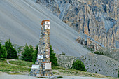 Stone column at the summit of the Col d´Izoard, Cottian Alps, Hautes-Alpes, France