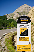 Information board for cyclists at Col d'Izoard, Cottian Alps, Hautes-Alpes, France