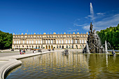 Fountain with Herrenchiemsee Palace, Herrenchiemsee, Chiemsee, Upper Bavaria, Bavaria, Germany