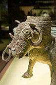 Artifact in the bronze exhibit at the Shanghai Museum, a museum of ancient Chinese art, situated on the Peoples Square in the Huangpu District of Shanghai, China.