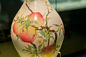 Vase from 1723 AD (Qing Dynasty) in an exhibit at the Shanghai Museum, a museum of ancient Chinese art, situated on the Peoples Square in the Huangpu District of Shanghai, China.