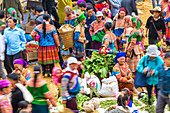 Flower Hmong tribes people at market, Bac Ha, Lao Cai province, Vietnam.