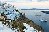 Cruise ships sailing off Santorini, Greece