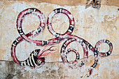 Gemälde an der Wand einer Ruine eines alten Kolonialhauses in Oaxaca City, Mexiko.