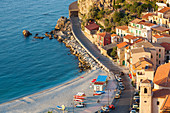 Town view with Castello Ruffo, Scilla, Calabria, Italy