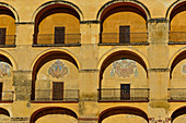 Historisches Gebäude mit Balkonen im Sonnenlicht, Cordoba, Andalusien, Spanien