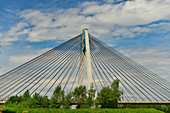 Striking steel cable bridge over the Danube near Tulln, Austria